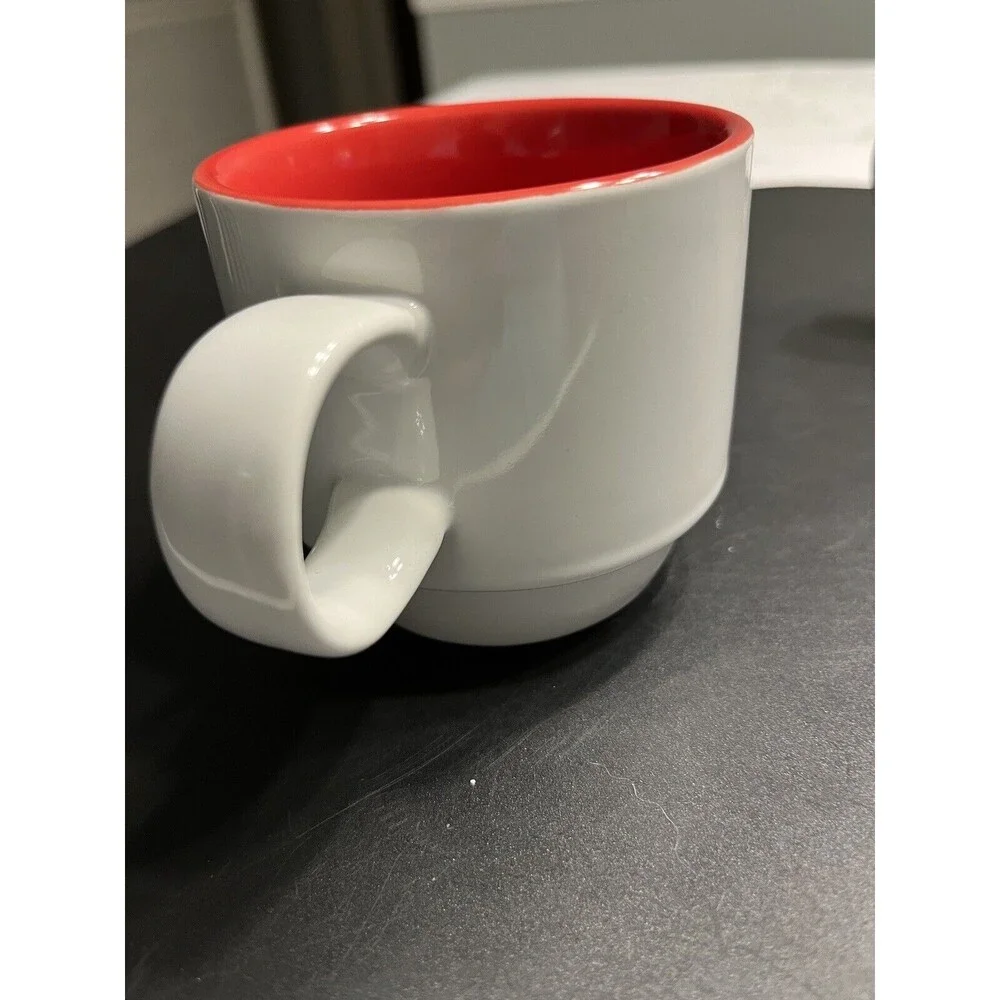 Set of 6 Crate & Barrel Stoneware Red White Stackable Coffee Mug Cups
